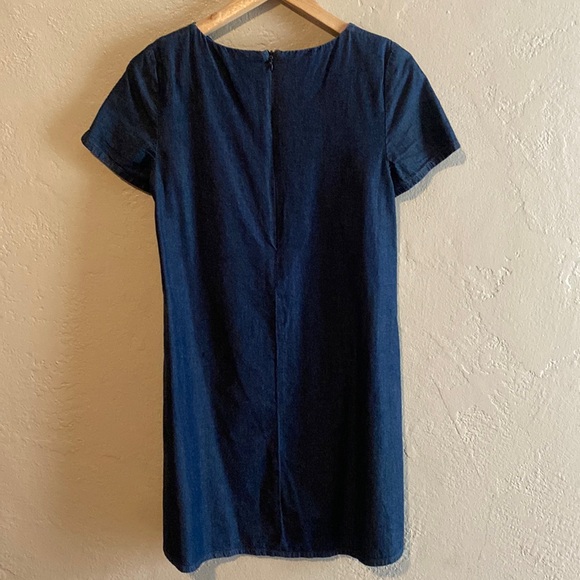 Zara Basic Denim Z1975 Denim Short Sleeve Zip Back Cotton A Line Dress Sz XS - Picture 3 of 6